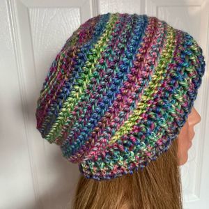 Crochet Winter Hat Beanie Pastel Rainbow Striped Boho Hippie Unique Handmade